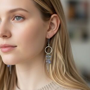 Cookie Lee, Silver and Blue Dangle Earrings, NIB